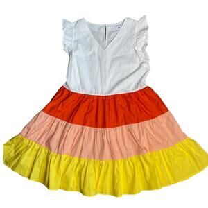 THML Seeing Clearly‎ Tiered Poplin Ruffle Sleeve V-Neck Dress Size Small